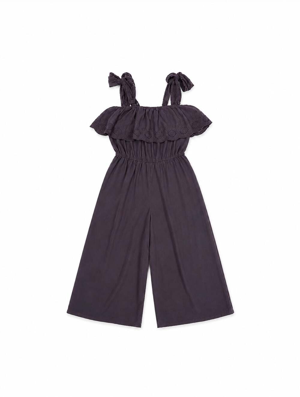 Coquette Entro Women's Off-Shoulder Eyelet Ruffle Tie-Strap Wide-Leg Jumpsuit